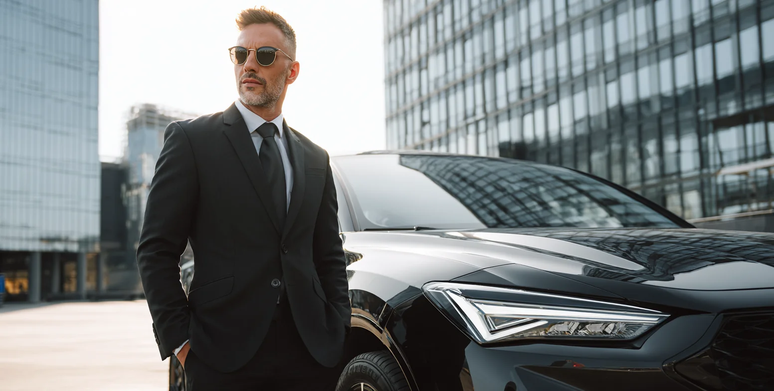 Автомобиль на ночной дороге США под защитой полиса